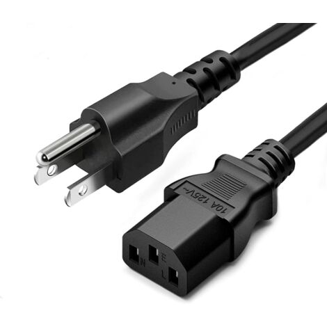 Cable D'alimentation Câble Secteur - 1 5 M - 10 A - 125 V - 3 Broches - Noir - Pour Moniteur Ordinateur Imprimante Téléviseur Radio