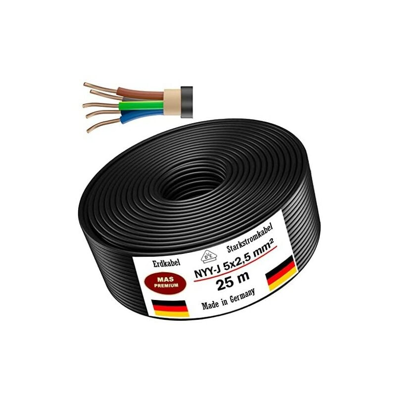 Miguelez - Câble d'alimentation de terre nyy-j, de 5 à 100 m, 5 x 2,5 mm², câble électrique, (25 m)