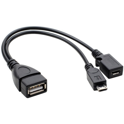 Câble d'alimentation externe USB femelle pour téléphones et tablettes, câble de données micro OTG avec port d'alimentation, câble micro