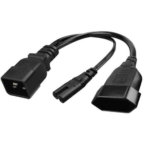 Câble d'alimentation IEC C20 mâle vers C7 femelle avec fiche EU 4.0mm - Adaptateur Y Splitter 0.32m