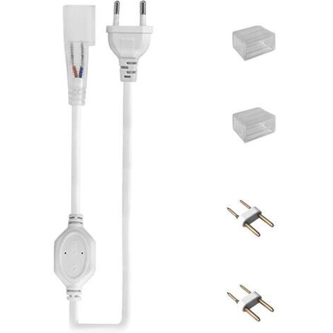 Câble d'alimentation LED 1,5 m avec Bouton de Commutation, pour Bandes Néon LED 220-240V, Comprend Un Embout en 2 Pièces, Un Kit de Broches en 2 Pièces