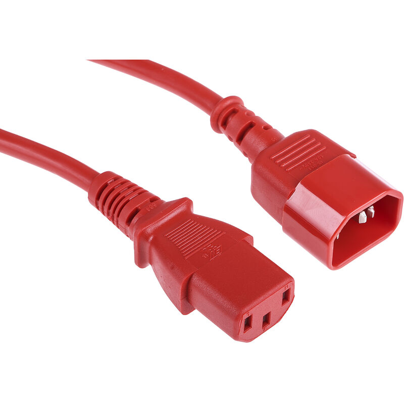 Câble d'alimentation, Rouge, Connecteur C13, IEC vers C14, CEI, 1m ( Prix pour 1 )