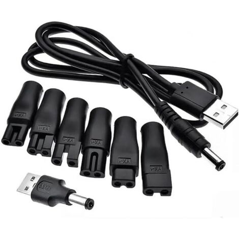Câble d'alimentation USB 5 V Compatible,USB pour Tondeuses électriques,Shaver Charger Kit,Kit de Chargeur de Rasoir 5V Universel,Cordon d'alimentation avec 6 Types de Prises