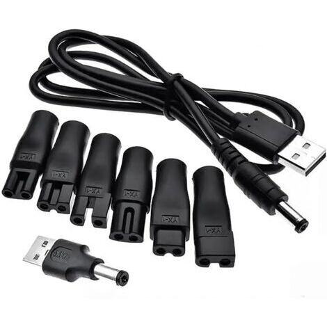 Câble d'alimentation USB 5 V Compatible,USB pour Tondeuses électriques,Shaver Charger Kit,Kit de Chargeur de Rasoir 5V Universel,Cordon d'alimentation avec 6 Types de Prises