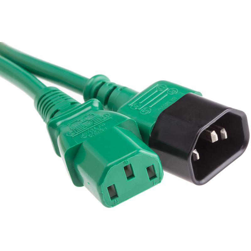 Rs Pro - Câble d'alimentation, Vert, Connecteur C13, iec vers C14, cei, 1m ( Prix pour 1 )