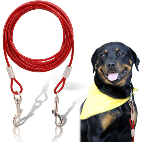 Câble D'Attache Pour Chien - 3 M - Acier Tressé Revêtu PVC - Résistant Aux Intempéries - Jusqu'à 57 Kg - Pour Toutes Races