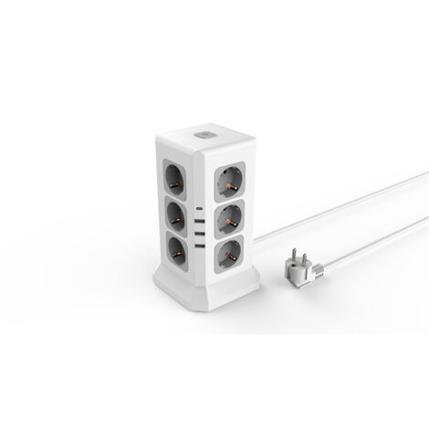 Cable de 2 m - Enchufe europeo vertical - 3 USB-A + 1 USB-C