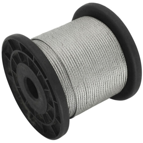Cable de acero inoxidable 304 con 30 clips de aluminio, 100 m (328 pies) para guirnaldas de luces, 1 núcleo con 7 hebras, resistencia a la rotura de 110 MPa, para jardín exterior.