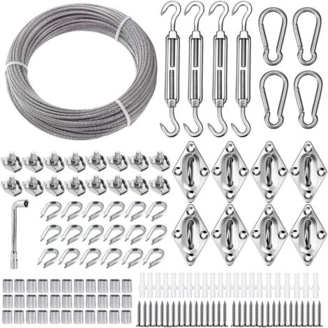 Cable de acero inoxidable de 3 mm/30 m, alambre metálico recubierto de PVC con tensores de alambre M5, ideal para enrejados de jardín, vallas, luces colgantes y proyectos de bricolaje.