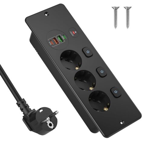Cable de alimentación integrado con USB C PD de 20 W, conexión de 3 vías conmutable individualmente, conexión integrada con cable de 2 m, conexión de mesa para mesa de conferencias, encimera, mesa de 