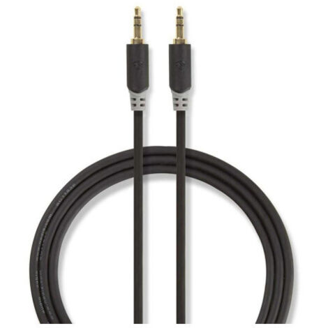 Cable de audio estéreo de 3,5 mm macho a 3,5 mm macho, con recubrimiento de oro, 3,00 m, redondo, color antracita, caja con ventana - Nedis