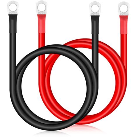 Câble de Batterie,70cm Câbles D'onduleur de Batterie, Câble de Batterie Automatique 16mm² 5AWG 12V avec Cosses à Anneau Fil de Cuivre pour Camion,Auto, Moto, Camping-Car,Marine, Solaire