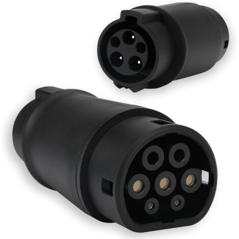 Cable de carga EV, adaptador EV tipo 1 a tipo 2 + adaptador para vehículo eléctrico tipo 1 SAE J1772 a tipo 2 IEC 62196, adaptador de cargador, IP54, 0,432 kg, aleación de cobre + baño de plata