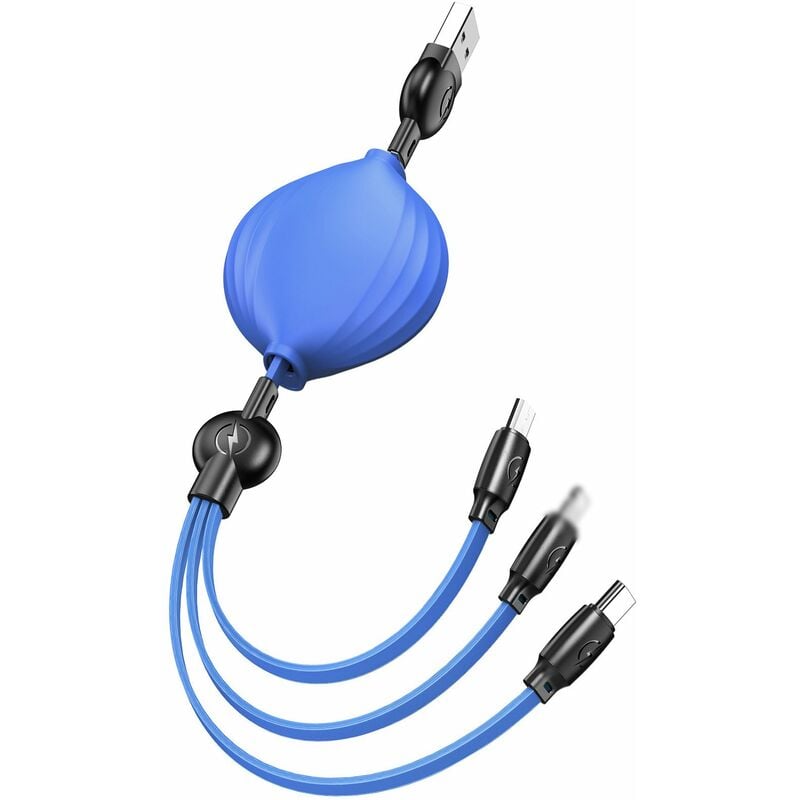 

Cable de carga multi USB Cable de cargador rapido retractil 3 en 1 con puerto Tipo C / Micro-B / iOS Ajuste de longitud de 5 niveles / Proteccion