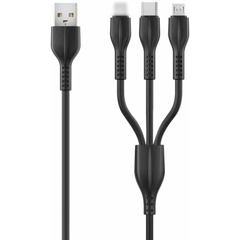 

Cable de carga multiple con puertos tipo C / Micro-B / iOS Cable de cargador multiple 3 en 1 Cable de silicona de carga rapida 2A Compatible con