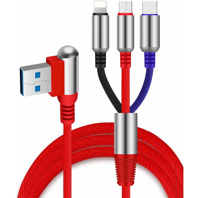 

Cable de carga USB 3 en 1 Cable de carga rapida Reemplazo del adaptador de carga del telefono movil para iPhone iPad HUAWEI Xiaomi Samsung,rojo