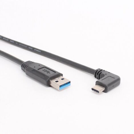 Câble de charge à connecteur coudé USB mâle vers Type-C mâle vers Type-C haute vitesse pour téléphones portables et tablettes (3.0 vers 3.1 mâle).