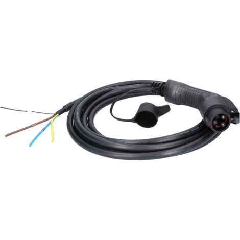 Câble de charge efuturo droit, connecteur à extrémité ouverte vers le type 1 pour le raccordement à une borne, monophase, jusqu’à 7,4 kW, 32 A, 230 V, mode 3, 5 mètres