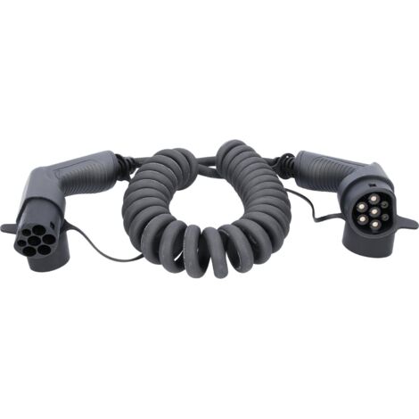 Câble de charge efuturo spiralé, connecteur du type 2 vers le type 2, triphase, jusqu’à 11 kW, 32 A, 400 V, mode 3, 5 mètres