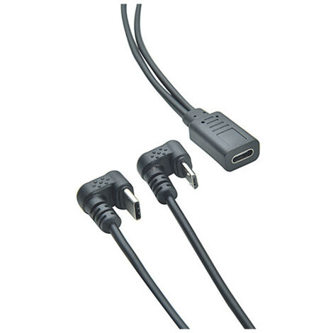 Câble de charge en forme de U pour téléphones/tablettes, avec connecteurs USB-C femelle vers USB-C mâle et micro 5 broches mâle (1 à 2 ports).