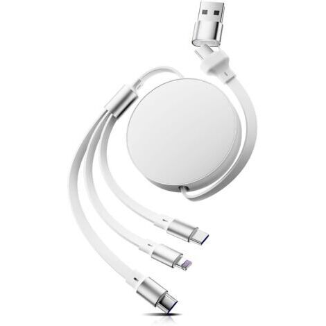 Câble de charge multiple 6 en 1, USB-C/Light-ning/Micro USB 100 W avec PD/QC, pour iPhone 16/15, Galaxy, Huawei, iPad - Câble de charge rétractable de 110 cm (jaune)