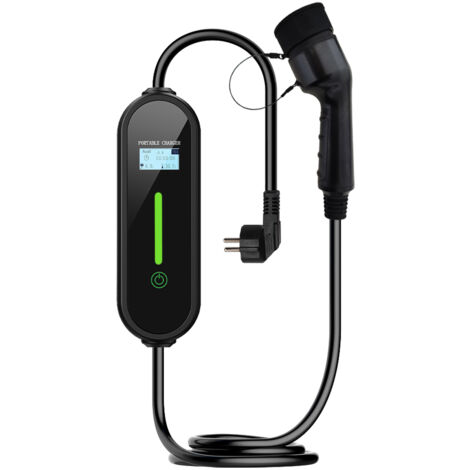 Câble de charge portable pour véhicule électrique avec écran indicateur 16A Type UE Prise européenne standard à 7 trous Matériau TPUUE Noir.