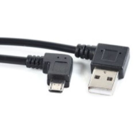 Câble de charge pour téléphone/tablette Android avec connecteurs à double angle : USB mâle coudé vers micro 5P mâle coudé à gauche.