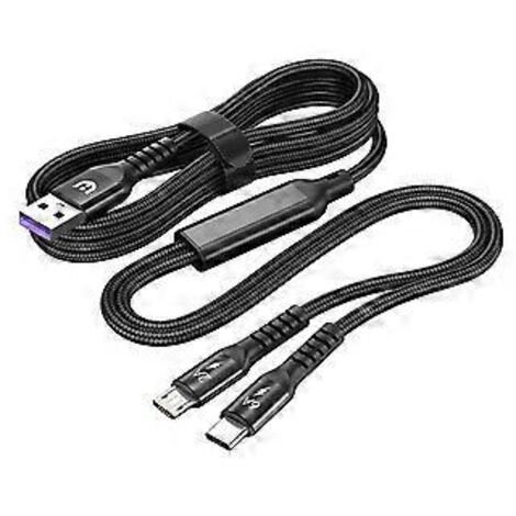 Câble de charge USB 66 W en nylon tressé, répartiteur USB vers Type C et USB 5 broches, câble de charge rapide pour consoles de jeux