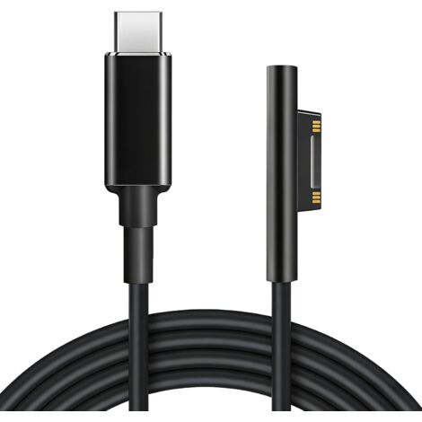 Câble de charge USB-C Surface 15V 3A, 45W Nylon Tressé avec Interface USB-C pour Microsoft Surface Pro 3/4/5/6/7, Go 2, Laptop 1/2/3, Book 1/2, 2M Noir (Bloc d'alimentation PD requis)
