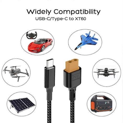 Câble de charge USB-C Type-C vers XT60 PD 100 W 20 V/5 A (voir illustration)
