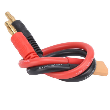 Câble de charge XT30 pour batterie Li-ion avec connecteurs banane 4mm, fil silicone 12AWG 15cm