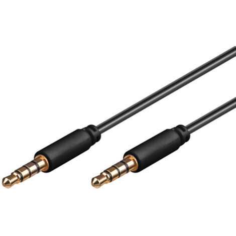 Câble de Connexion Audio AUX, 3,5 mm Stéréo 4 Broches, Slim, CU, Connecteur Jack 3,5 mm (4 broches, stéréo)  Connecteur Jack 3,5 mm (4 broches, stéréo). Longueur de câble 1 m