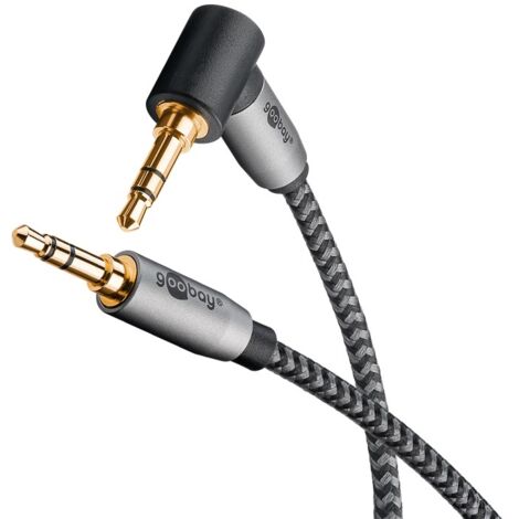Câble de Connexion Audio AUX, 3,5 mm Stéréo, 90°, 2 m, Connecteur Jack 3,5 mm (3 broches, stéréo)  Connecteur Jack 3,5 mm (3 broches, stéréo) 90°. Longueur de câble 2 m