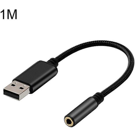 Câble de connexion audio USB vers prise jack 3,5 mm femelle pour casque - 0,2 m à 1 m - Noir