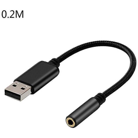 Câble de connexion audio USB vers prise jack 3,5 mm femelle pour casque - Longueurs 0,2m à 1m - Noir