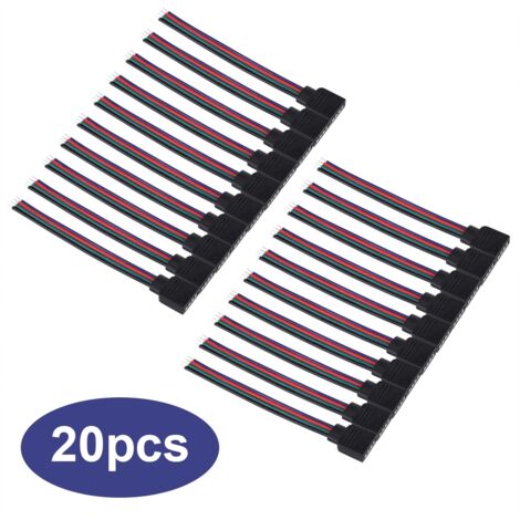 Cable de Connexion LED，Lot de 20 Pèces，Connecteur 4 Points PVC Noir/10cm pour Ruban LED 5050/3528/3014 RGB Femelle