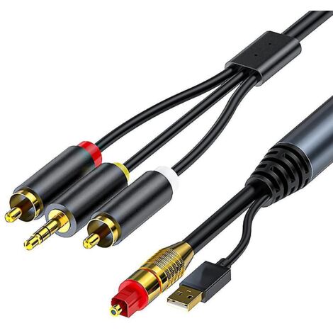 Câble de conversion audio numérique vers analogique 2 RCA + jack 3,5 mm, câble audio stéréo pour TVHD, DVD, casque (