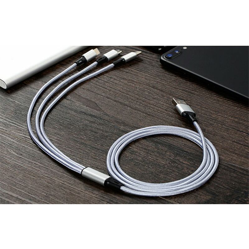 

Cable de datos trenzado de nailon de alta calidad 3 en 1 Cable de carga de transmision de datos estable de carga rapida Compatible con telefonos iOS