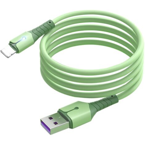 Câble de DonnéEs, Câble de DonnéEs en Silicone Liquide à Noyau de Cuivre Pur OxygèNe avec LumièRe pour IPhone12, (1,5 M, Vert)