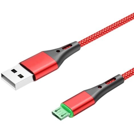 Câble de DonnéEs, Câble de DonnéEs Tressé en Nylon à Charge 3A LED pour TéLéPhones Mobiles ou Tablettes Android (Rouge, 1M)