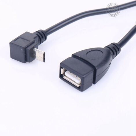 Câble de données micro USB mâle vers USB femelle coudé à 90° pour téléphones/tablettes Android (OTG)