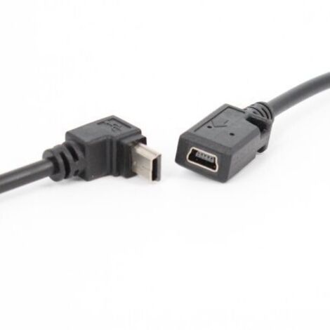 Câble de données mini USB 5PUSB pour voiture MP3 avec connecteur coudé à angle droit, câble d'extension mini USB mâle vers femelle.