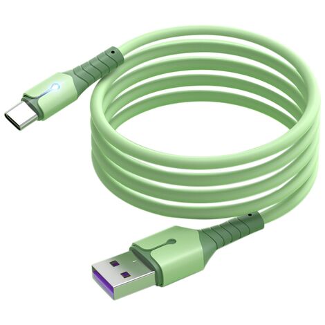 Câble de DonnéEs USB C, Câble de DonnéEs en Silicone Liquide à Noyau de Cuivre Pur OxygèNe avec LumièRe pour (1,5 M, Vert)