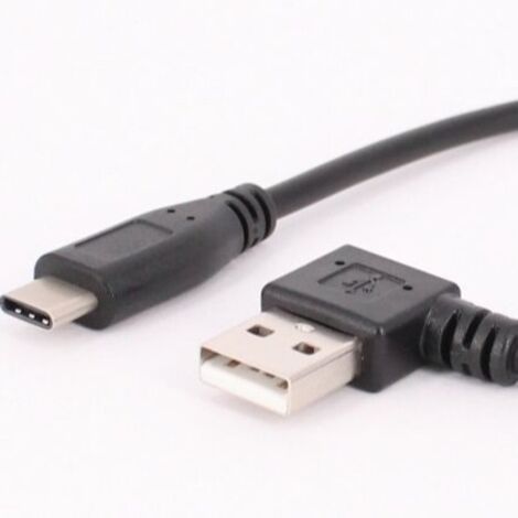Câble de données USB Type-C mâle coudé à angle droit de 90 degrés, adapté à la charge des téléphones et tablettes Android.