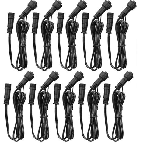 Cable de extensión de 10 piezas, paquete de 5, 1 m, con conectores macho y hembra, resistente al agua IP67, apto solo para luz de cubierta (color: negro)