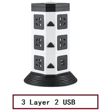 Cable de extensión de 3 capas de 1,8 m de largo con dos puertos USB para luz nocturna, protección contra sobrecargas y enchufe poroso.