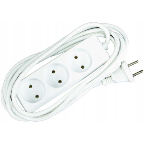 Cable de extensión de 3 enchufes, 3 m, blanco