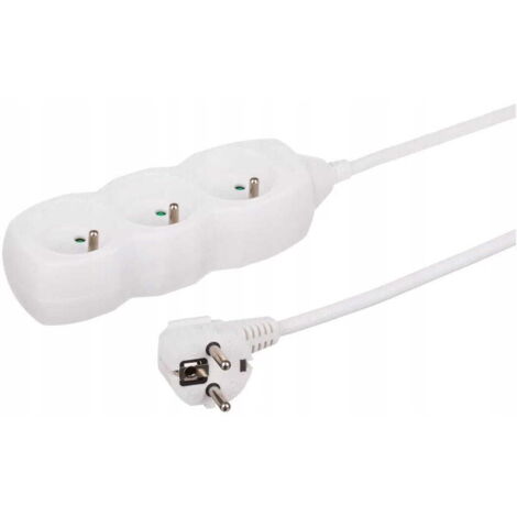 Cable de extensión de 3 enchufes, 5 m, blanco