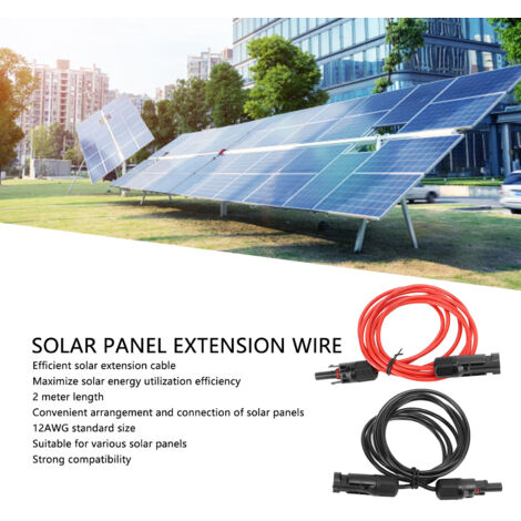 Cable de extensión para panel solar de 2 m y 12 AWG con conectores macho/hembra rojos/negros de 2,5 mm².