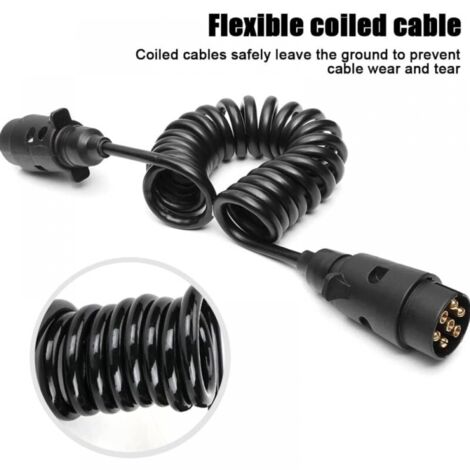 Cable de extensión para remolque, 2 m, espiral de 7 pines, adaptador de 12 V, para coches y camiones